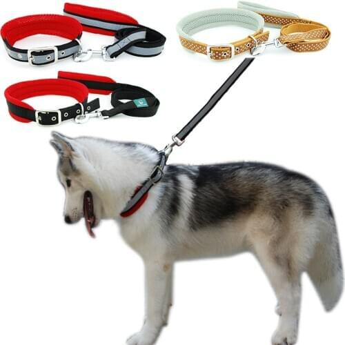 Dog Collar Leash Pet Adjustable Mesh Padded Collar Lead Reflective Polka Dot Breathable Collar for Large Dogs German Shepherd