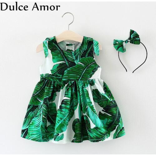 Dulce Amor Girls Dress Baby Girl Clothes Summer Sleeveless Toddler Vest Dress With Hair Band Princess Dress Fit for 1-4Y