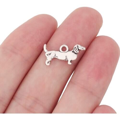 20 x Tibetan Silver Dog Sausage Dachshund Charms Pendants for DIY Jewelry Making Craft 18x10mm