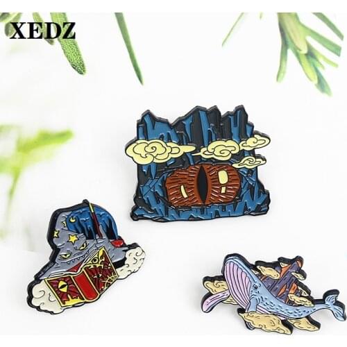 Undersea Adventure Wind Enamel brooch Star Cloud Tooth Devil Read Whale Treasure Cave Punk Clothing lapel Pin Jewelry to friends