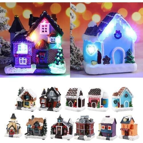 Resin Christmas House Statue Micro Landscape LED Battery Powered Xmas Village