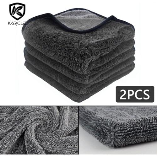2Pcs 40*60cm Car Detailing Car Wash Towel Microfiber Twist Car Cleaning Drying Cloth Double Sided High Density Polishing Towel