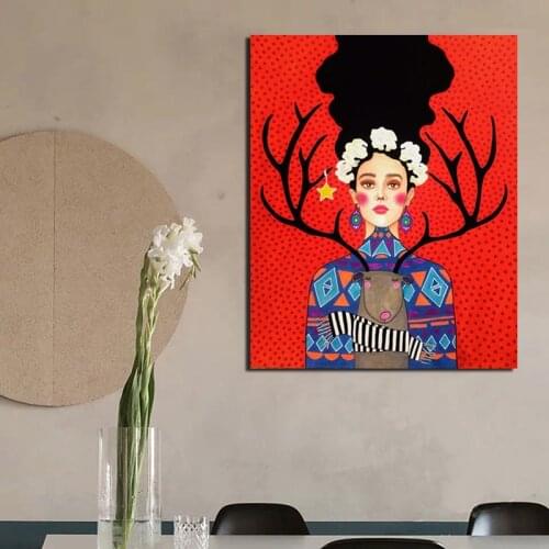 Sheep And Girl Poster Vintage Canvas Painting Print Living Room Home Decoration Modern Wall Art Oil Painting Posters Pictures