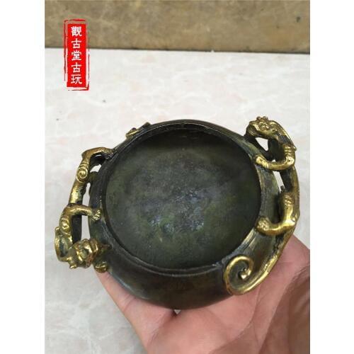 Ancient pure copper gilded double dragon pen wash ornament