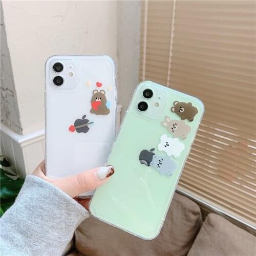 GYKZ Cartoon Bear Transparent Phone Case For iPhone 11 Pro 12 XS MAX X SE 2020 X XR 7 8 Plus Animal Print Soft TPU Cover Fundas