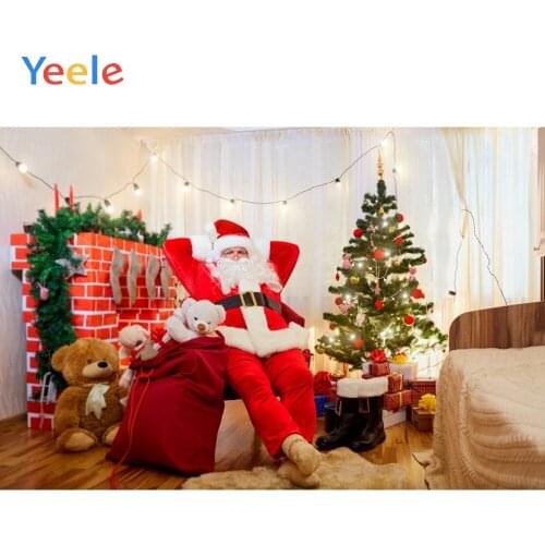 Christmas Tree Santa Claus Fireplace Bear Chair Photocall Backdrop Photography Custom Photographic Background For Photo Studio