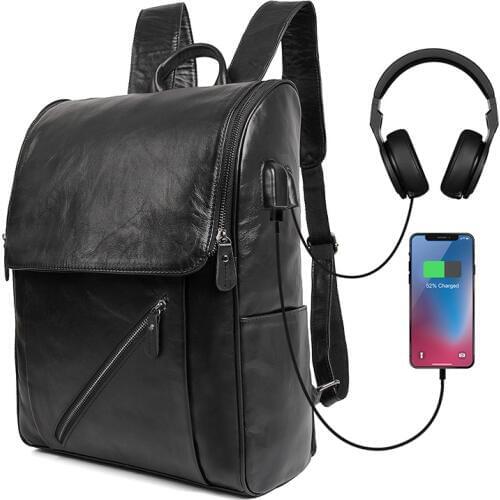 Nesitu High Quality Black Real Skin Genuine Leather 14'' Laptop Women Men Backpacks Cowhide Male Travel Bags M7344-2