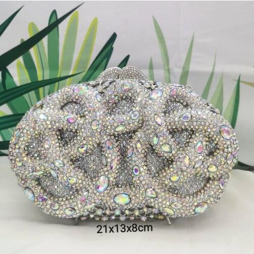Silver Pink Green Color AB Crystal Party Clutch Purse Woman Cocktail Evening Bag Female Dinner Prom Ladies Diamond Tote Handbags
