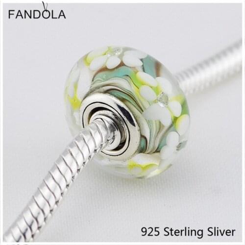 925 Sterling Silver Flower Charm Mixed Colours Of Murano Glass Fit DIY Brand Bracelet Bead Jewelry Making Woman Gifts