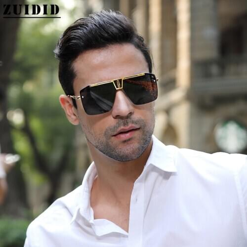 2021 New Style Rimless Luxury Square Man Sunglasses Fashion Tide Two-Tone Sunglasses Women Big Box Vintage Glasses Lentes De Sol