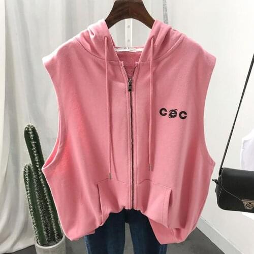 Hooded Sweatshirts Oversized Zipper Hoodies Women Sleeveless Top Female Harajuku Hoodie Korean Fashion Spring Summer Clothes