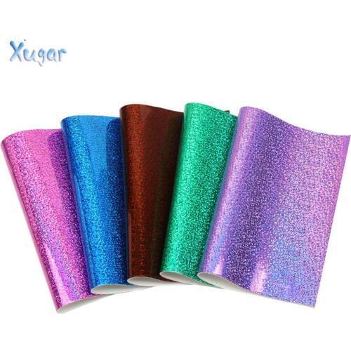 Xugar accessories 22*30cm Laser transparent Holographic Faux Synthetic Leather Fabric,DIY Garment Knotbow Bags Decoration Crafts