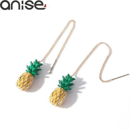 Anise New Design Enamel Pineapple Drop Earrings Ear Line Tassel Long Earrings Fashion Fruit Earrings For Women Jewelry Oorbellen