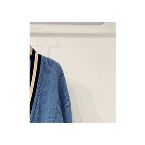 2021 Early Autumn New Knitted Sweater Blue V-neck Women Cardigan