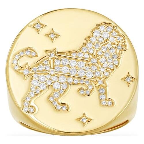 SLJELY Fashion Real 925 Sterling Silver Yellow Gold Color Leo Constellation Ring Micro AAA Zirconia Women Luxury Brand Jewelry