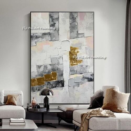 Gold beige Modern Landscape Handmade Abstract Style Thick Oil Painting on Canvas For living room Decorative Wall Art
