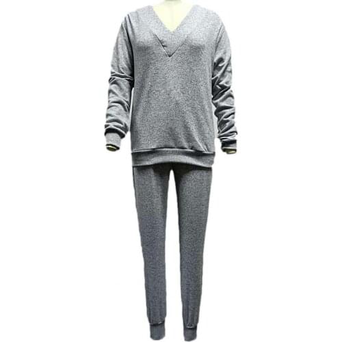 1 Set Tracksuit V Neck Long Sleeve Cotton Blend Spring Autumn Sportswear for Women