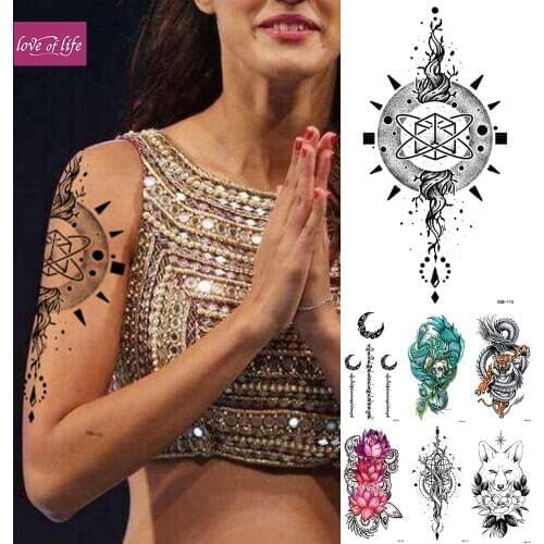 1Pcs Circular Totem Temporary Tattoo Sticker Sun Energy Flash Waterproof Tattoos Skull Body Art Arm Fake Sleeve Tatoo Women Men