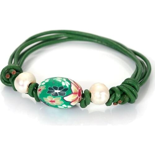 12pcs Newest ceramics charm green wax rope bracelet for women toggle-clasps adjustable bracelets christmas gift jewelry 2016