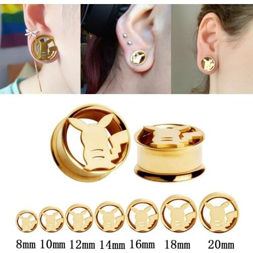 2pcs Cartoon Ear Plugs and Tunnels Stainless Steel Screwed Earring Expander Stretchers Ear Flesh Piercing Gauges Body Jewelry 0g