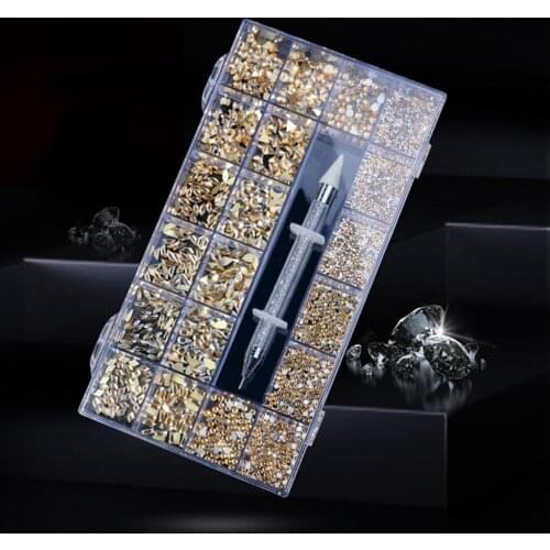21 Grids/Box 3D Flatback Glass Stones Nail Rhinestone Crystal Flat Head Irregular Shape Acrylic Luxury Shiny Nail Rhinestones