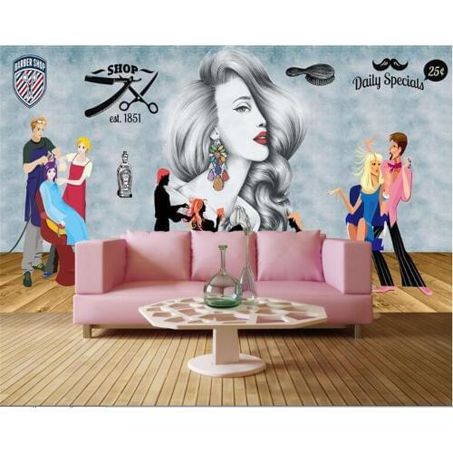 Beibehang 3d wallpaper HD mural Modern Fashion Hand Painted Beauty Barber Tooling Wallpaper Background Wall papel de parede