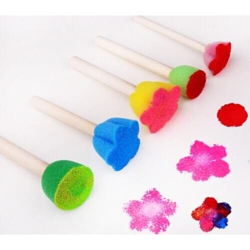 5Pcs Sponge Brush Children Art DIY Painting Seals Baby Funny Colorful Flower Pattern Drawing Toys Gift