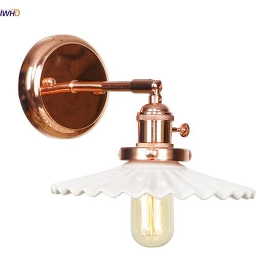 IWHD Wandlamp White Ceramic LED Wall Sconce Switch Rose Gold Color Bedroom Stair Mirror Light Nordic Modern Wall Lamp Luminaire