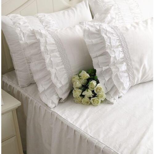 Korean bedding set luxury elegant embroidery lace duvet cover ruffle craft cake layers bedspread bed skirt sheet pillow cases