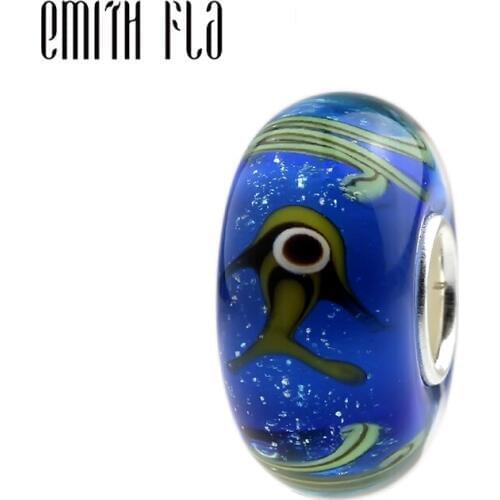 Emith Fla 100% 925 Sterling Silver DIY Sea Fish Lampwork Charm Bead Fit European Bracelet Bangle Jewelry Accessories