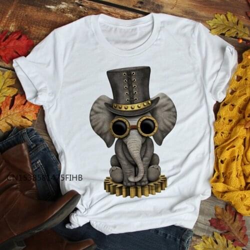 Black Power Elephant White T Shirt Women Kawaii Punk T-Shirt Graphic Fashion Basic Tshirt Hip Hop Style Premium Tops