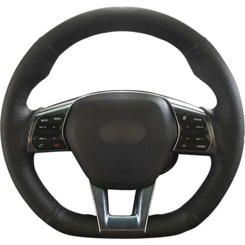 Black PU Faux Leather Hand-stitched Car Steering Wheel Cover for Hyundai Sonata 9 2015 2016 2017 (3-Spoke)