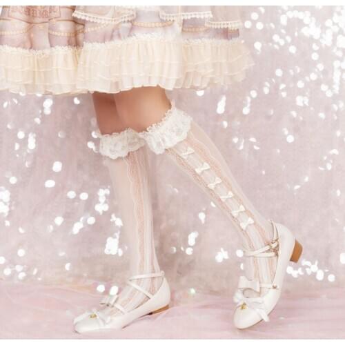 Harajuku Stockings Bow Decoration Lace GIRLS Lace Tube Socks Lolita SOFT Girl Bunching Socks