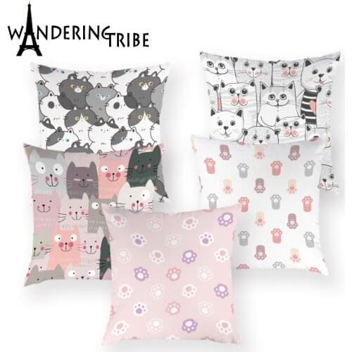 Kitten Print Pattern Throw Pillow Covers Decorative Pillows Sofa Nordic Home Decoration Personalized Pillowcase Car Decoration