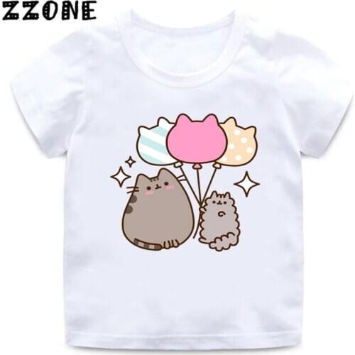 Kawaii Fat Cat Cartoon Print Kids T shirt Boys Girls Funny Cute Clothes Children Summer Tops Baby Short Sleeve T-shirt,HKP5350