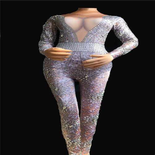 F02 Nightclub singer stage show wears jumpsuit dj pole dancer crystal bodysuit female dress outfit performance costumes ballroo