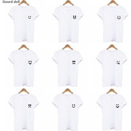 Harajuku 2020 summer 9 types Smiley Face t shirt women tops Hot sale kawaii Lady t-shirt women punk tops tees tumblr white