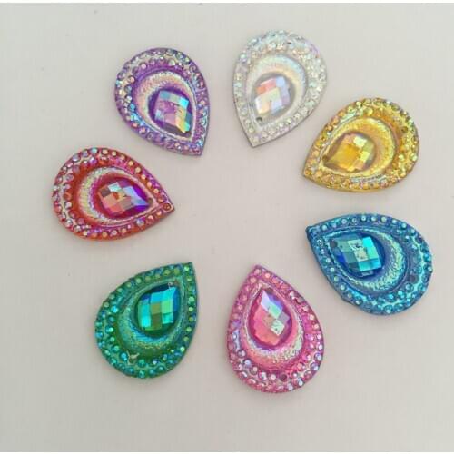 HOT 60pcs AB Resin Peacock Teardrop Flatback Rhinestone Wedding decoration 2 Hole C56*3