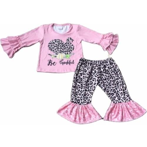 Halloween Wholesale Pink Leopard Print Swan Oumpkin Middle-Sleeved Kids Suit Children Set Kids Girl Outfit