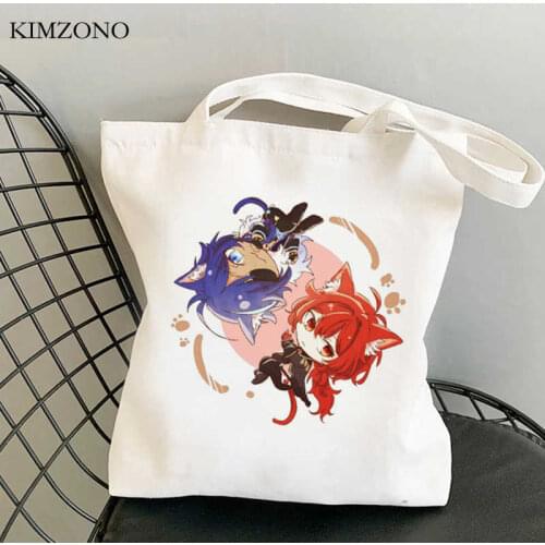 Genshin Impact Keqing shopping bag canvas bolso bolsa shopping shopper bag jute fabric bolsas ecologicas reciclaje sac tissu
