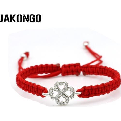 JAKONGO Love Clover Charm Bracelet Braided Red Rope Bracelet for Women Men Adjustable Handmade Bracelet