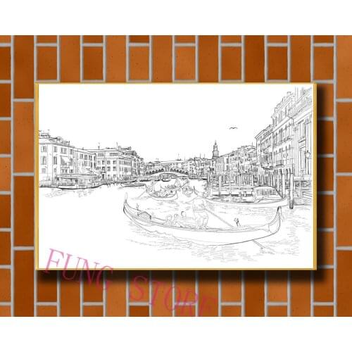 K115 Retro European Buildings Manuscript Picture Custom Silk Poster Home Deco Wall Art Christmas Gift