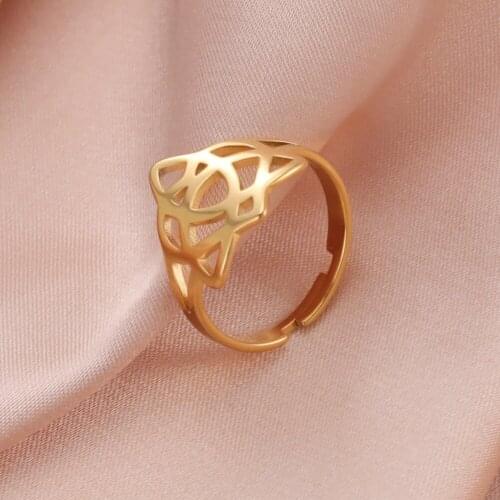 COOLTIME Celtic Knot Ring for Women Stainless Steel Ring Simple Flower Lotus Adjustable Ring Wedding Gift Vintage Jewelry