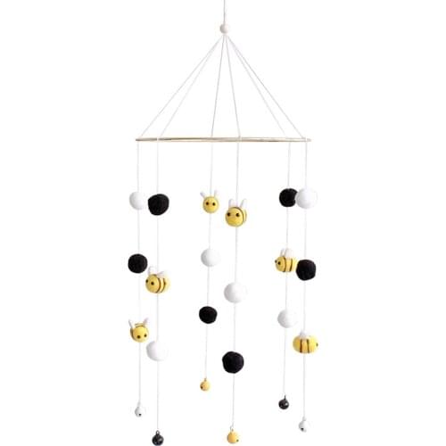 Bee Wind Chime Ring Ornaments Wall Hanging Decoration with Pom Pom for Home Kids Room Decor Supplies