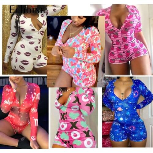 Echoine Summer Women Sexy Clothing Skinny Bodycon Print Outfits Bodysuit