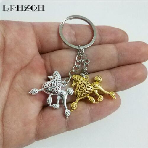 LPHZQH Fashion Boho Chic Poodle Dog Car Key Chain Women Handbag Pendant Charm Accessories Trendy Key Ring Jewelery Steampunk