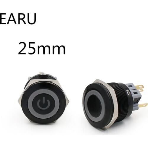 25mm Alumina Metal Push Button Switch Led Ring Round Momentary 6 Pin Car Switches 12V 24V Yellow Blue