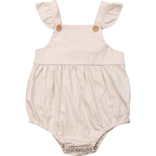 0-24M Cute Newborn Infant Baby Girl Clothes Ruffles Sleeveless Romper Jumpsuit Bodysuit Outfit with Buttons