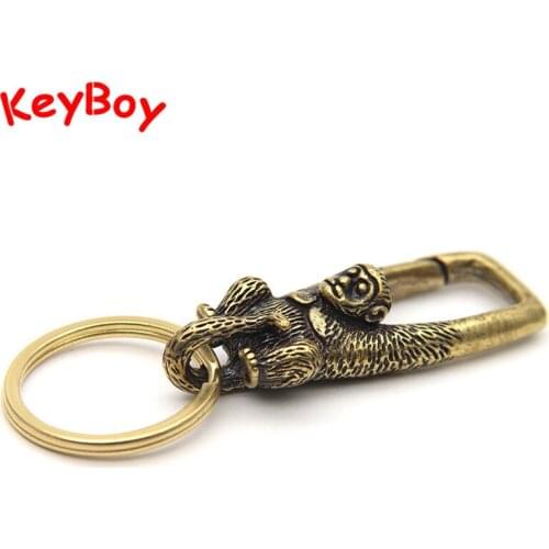 Cute Monkey Keychain Solid Brass Antique Craft Lobster Clasps Keyrings Key Chain Copper Waist Buckle Key Holder Metal Keyholder