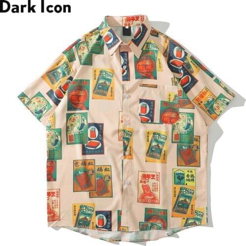 Dark Icon Vintage Hawaiian Shirt Men Turn-down Collar Street Mens Shirt Man Clothing